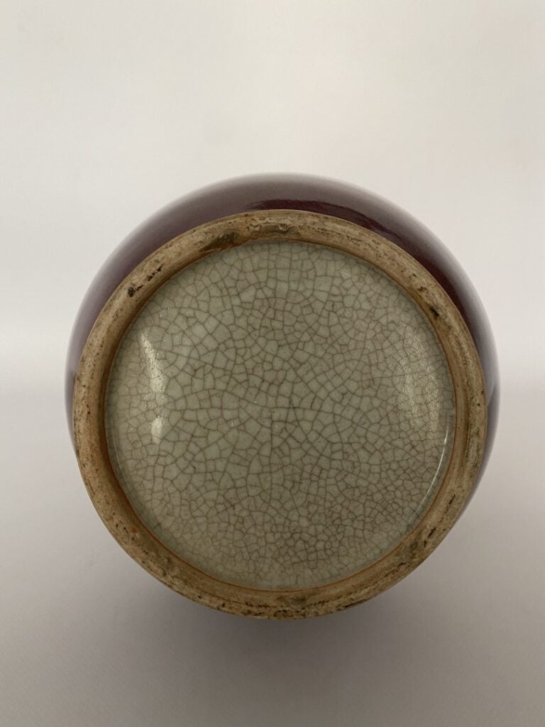 VASE A ANSES EN FORME DE BAMBOU FLAMBE - Chine, XXe siècle - (petits éclats au…