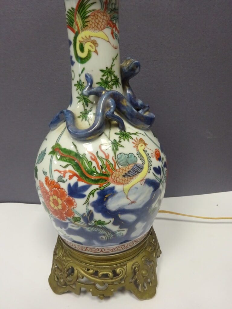 [-] VASE BOUTEILLE EN CERAMIQUE A DECOR DE PHENIX - Chine, - Fleurs et phénix s…