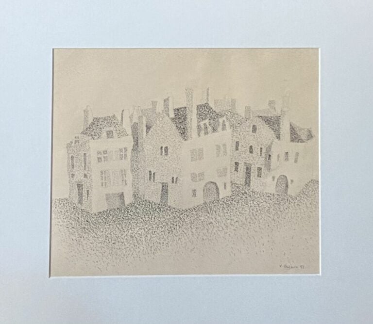 Vera PAGAVA (1907-1988) - Les Maisons, 1951 - Dessin au crayon, sIgné et daté e…