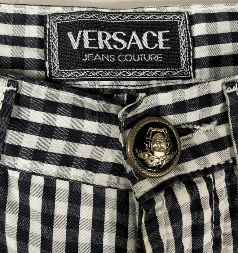 VERSACE - Ensemble pantalon et veste sans manche en coton à motif Vichy