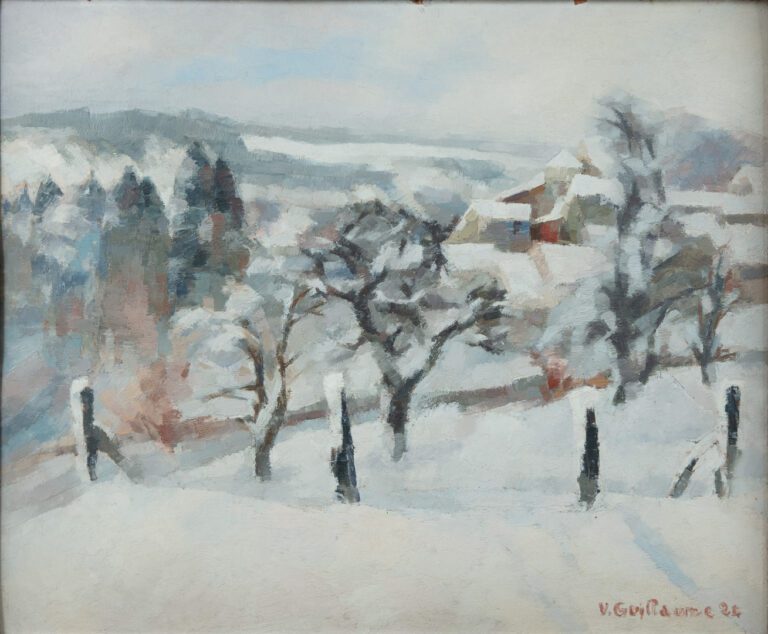 Victor GUILLAUME (1880-1942). - Paysage enneigé, 1926 - Huile sur carton, signé…