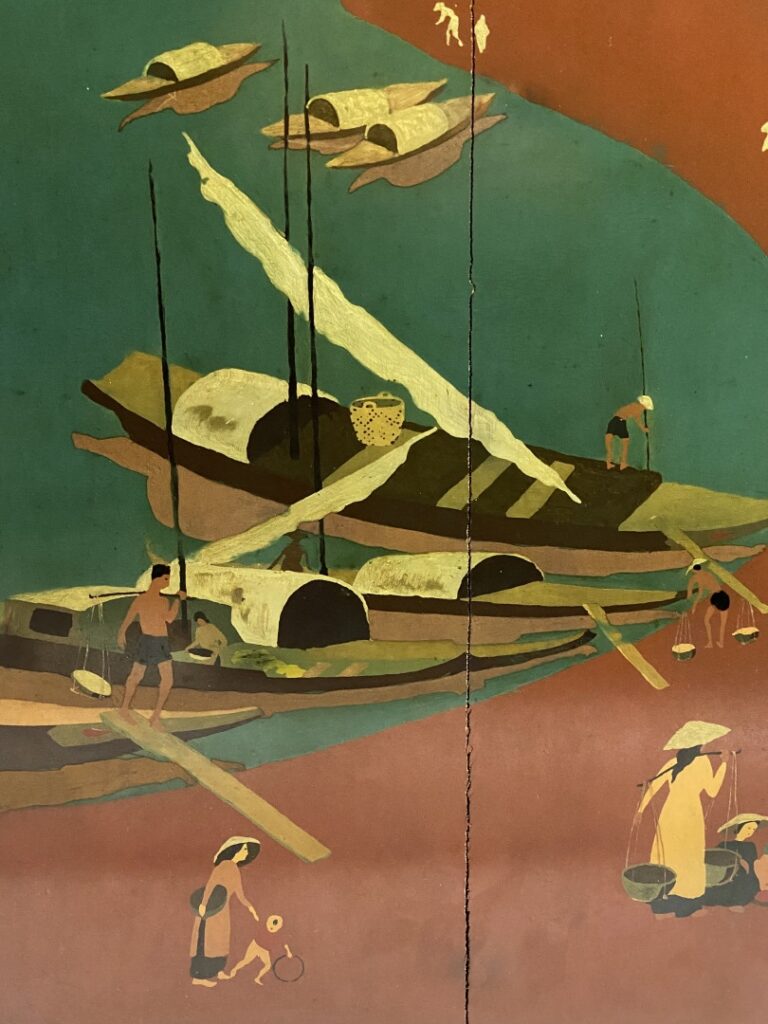 VIETNAM - Retour de pêche - Panneau en bois peint - Signé "LAILEAUX" en bas à d…