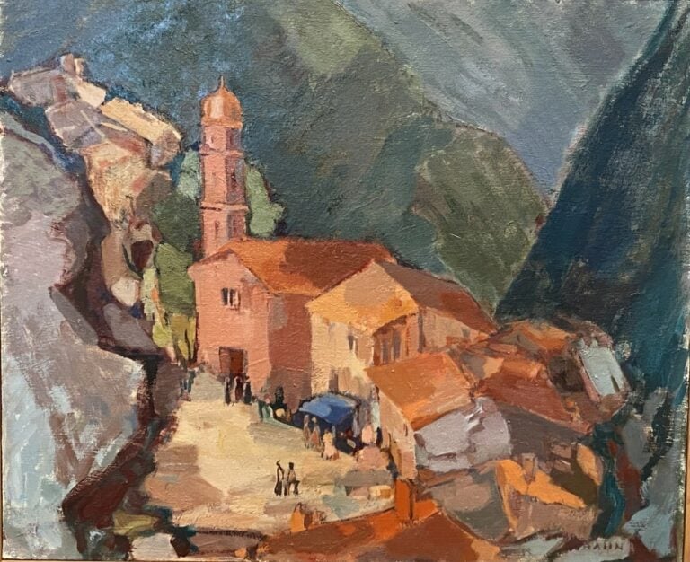 Village de montagne - Huile sur toile, signée en bas à droite, contresignée, ti…