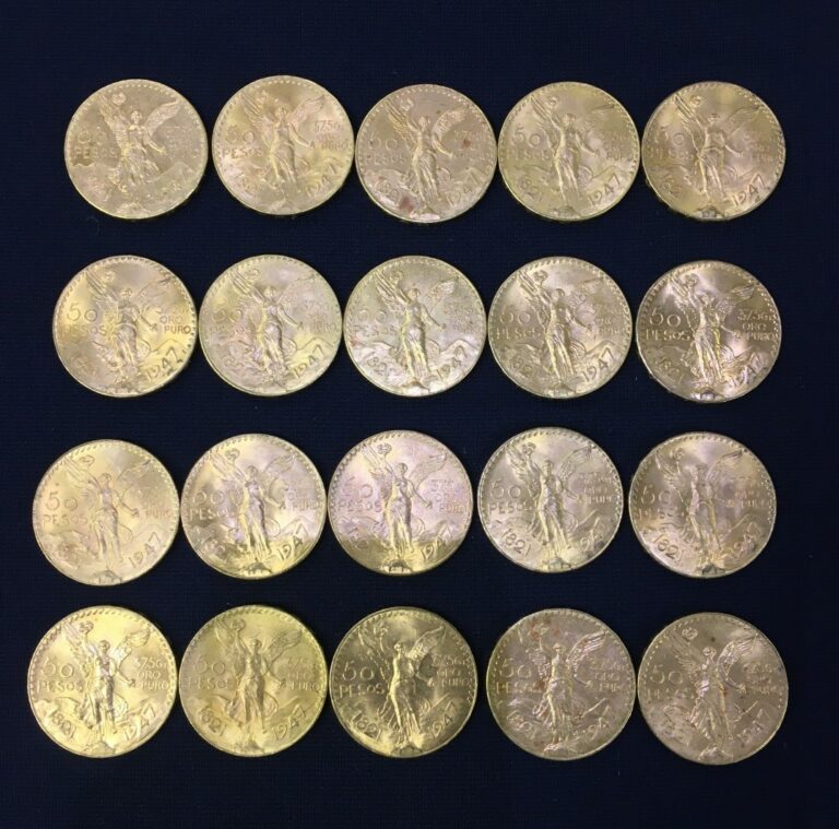 Vingt pièces de 50 pesos or, 1947.