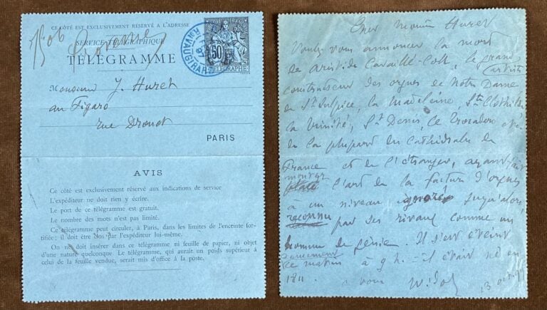 Widor, Charles-Marie L.a.s. - 2 lettres.
