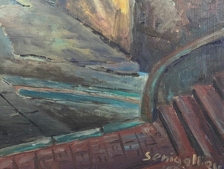William SENIGALLIESI (1926-2015) - Ruelle dans un village - Huile sur isorel, s…