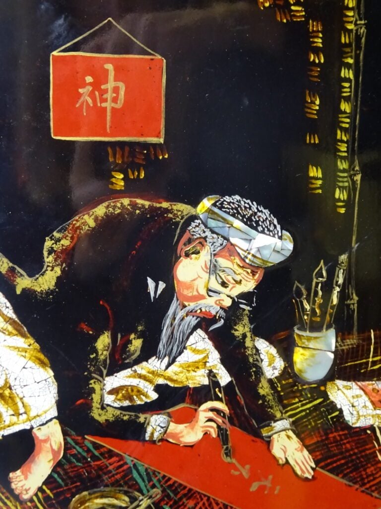 [X] THANH LAP - Vietnam - Calligraphie - Panneau laqué avec incrustations de na…