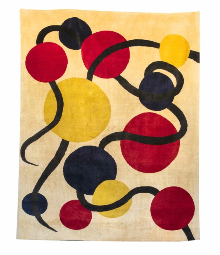 XXème siècle. - Tapis en laine filée à la main, Mérinos, rouge garance, ,jaune…
