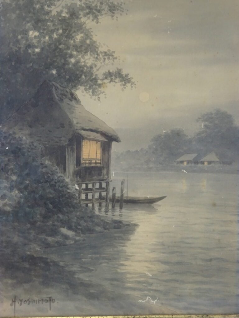 YOSHIMOTO (?) - Japon - Vue des berges - Aquarelle sur papier - 43 x 31 cm - (t…
