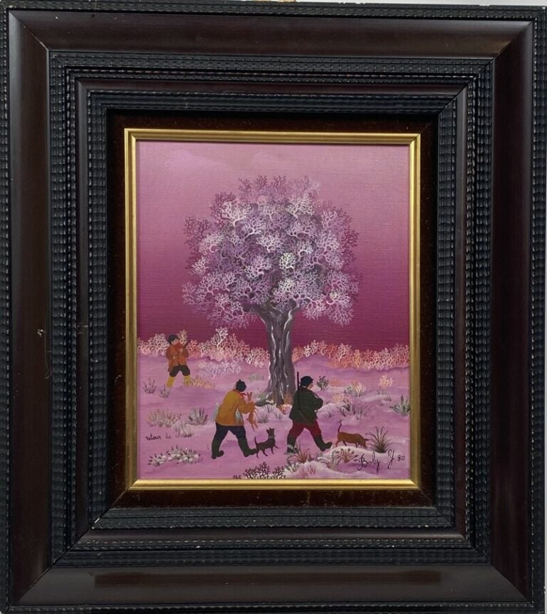 Yves BOLEZ (XX) - Retour de chasse - Huile sur toile, signée en ba sà droite et…