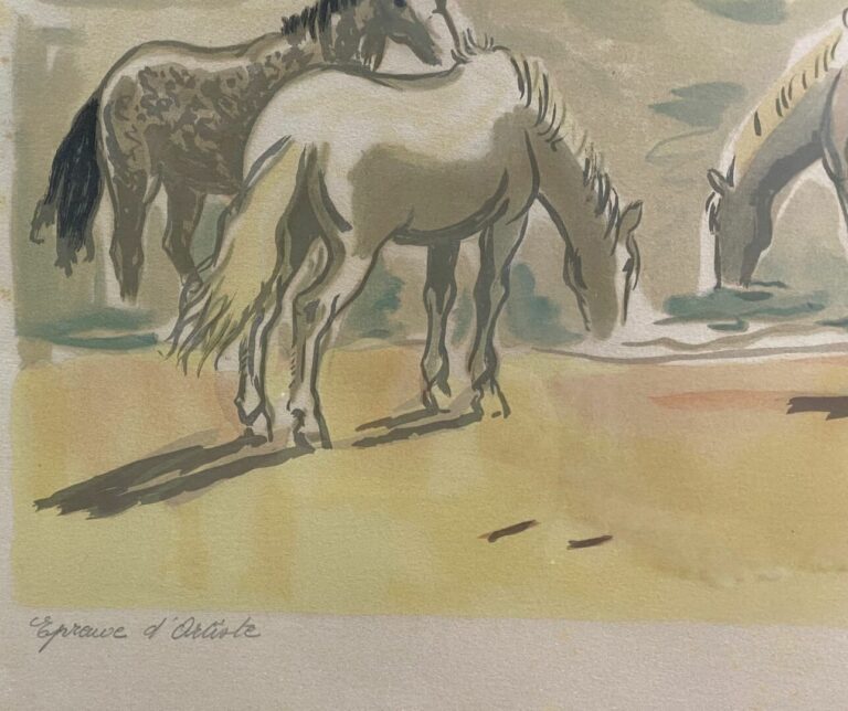 Yves BRAYER (1907-1990) - Paysage de Camargue avec cavalière - Lithographie sig…