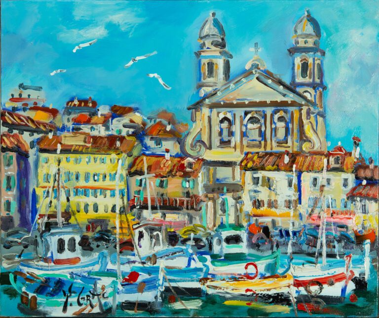 Yvon GRAC (né en 1945). - Bastia, les bateaux au quai Albert Gillon - Huile sur…