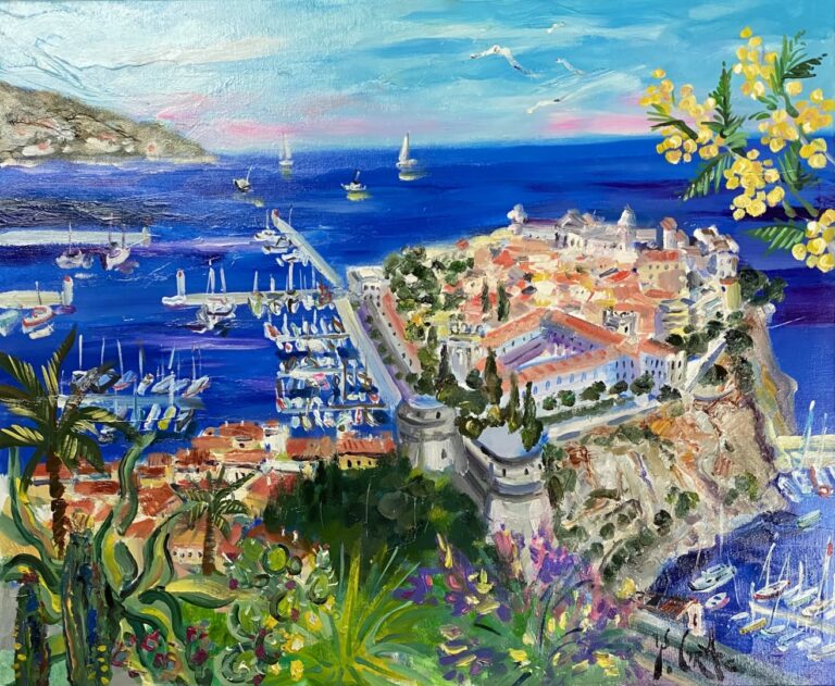 Yvon GRAC (né en 1945). - Monaco, son rocher et le palais princier - Huile sur…