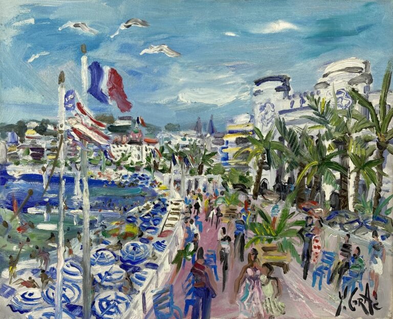 YVON GRAC - "Sur la promenade des anglais à Nice" - Huile sur toile - (usures a…