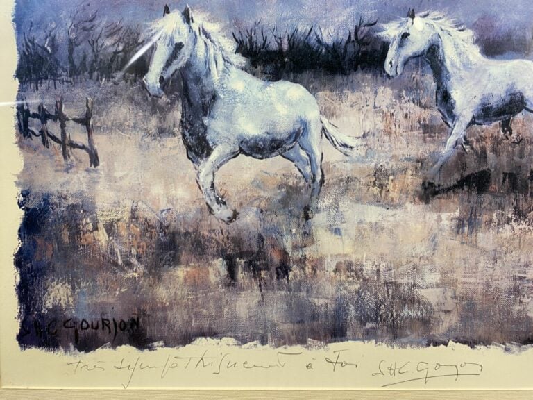 Stéphane GOURJON (1912) - Chevaux blancs - Reproduction imprimée sur papier, dé…