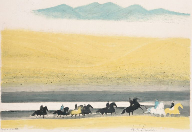 André BRASILIER (1929) - Cavaliers dans un paysage de montagne - Lithographie,…