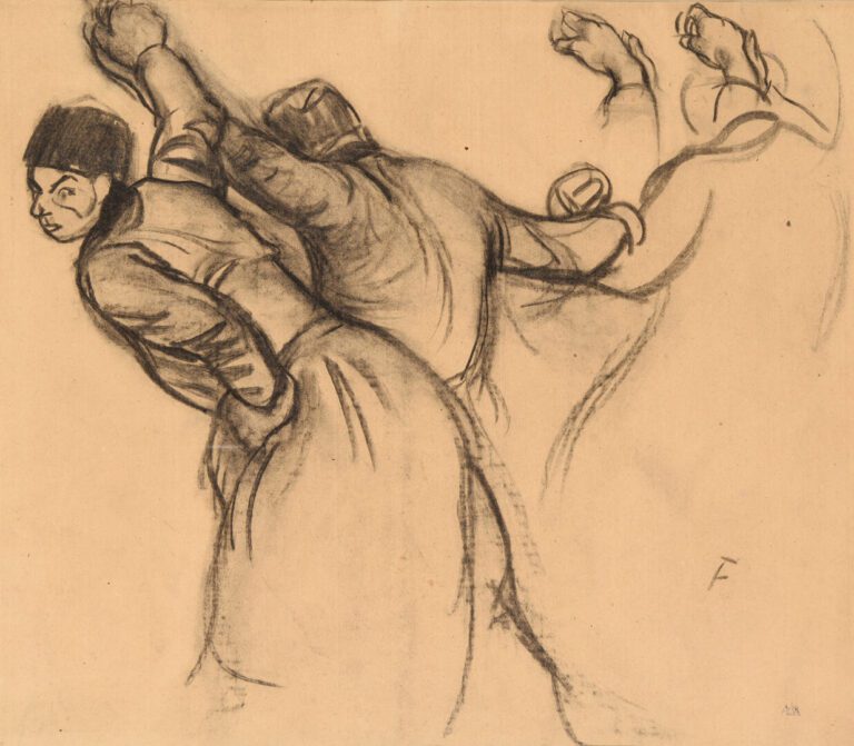Augustin HANICOTTE (1870-1957) - Etude de personnages - Fusain sur papier - Mon…