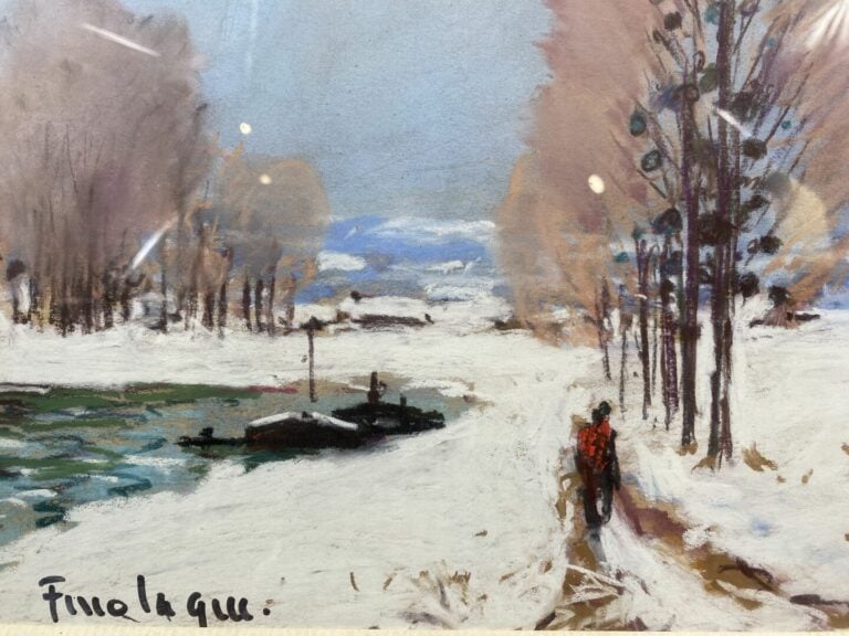 Ecole française du XXe siècle - Paysage enneigé - Pastel et technique mixte sur…