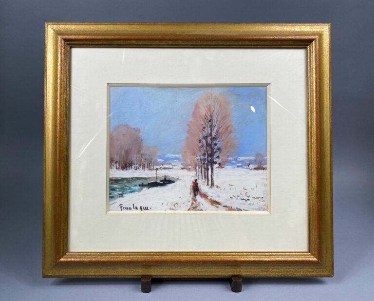 Ecole française du XXe siècle - Paysage enneigé - Pastel et technique mixte sur…