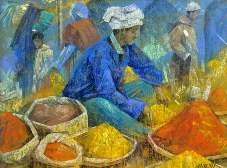 PRAEYIN (XXe siècle) - Le marché aux épices - Pastel - Signé en bas à droite -…