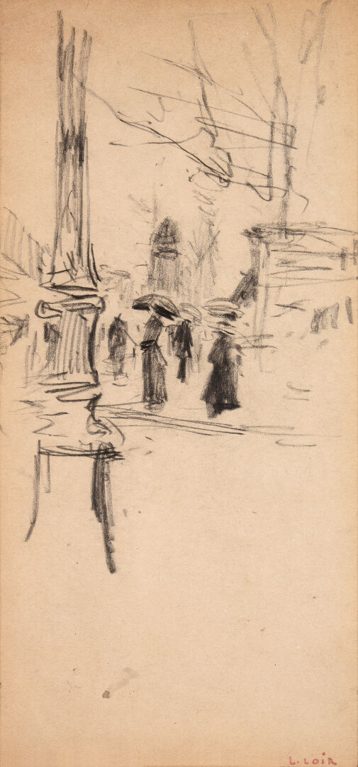 Luigi LOIR (1845-1916) - La promenade sur les Grands Boulevards - Crayon sur pa…
