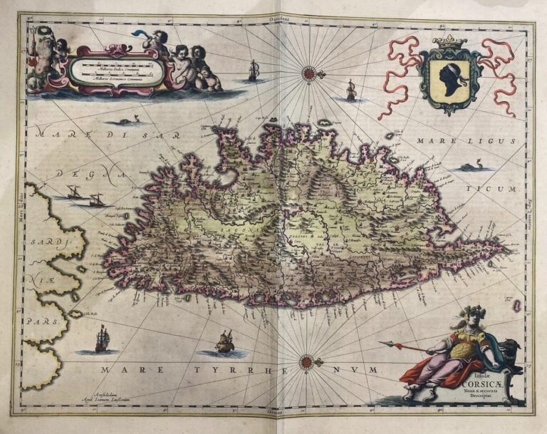 Janssonius, Johannes (1588-1664), d'après - Carte de la Corse rehaussée - Insul…