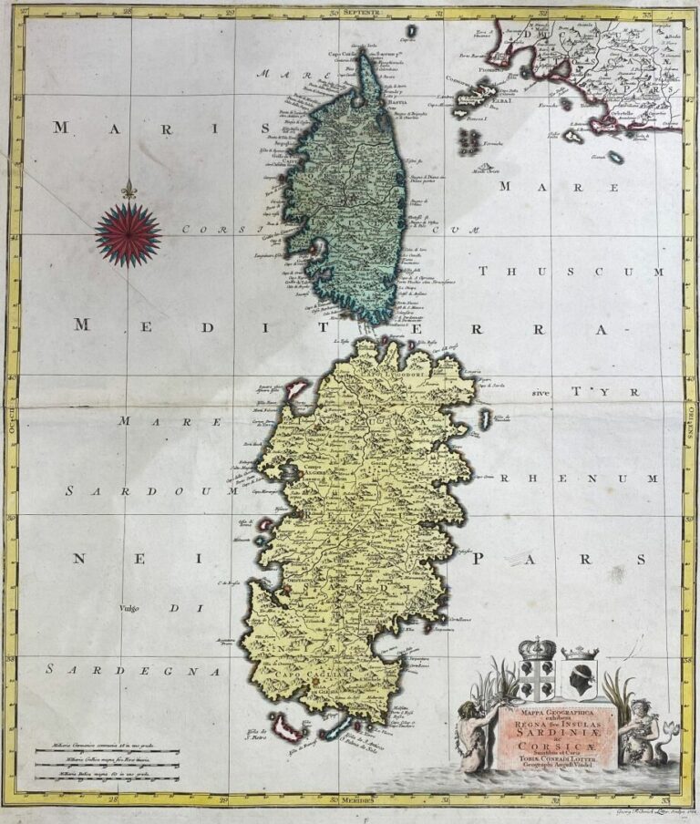 LOTTER Tobias Conrad (1717-1777), d'après - Carte de la Corse et Sardaigne reha…