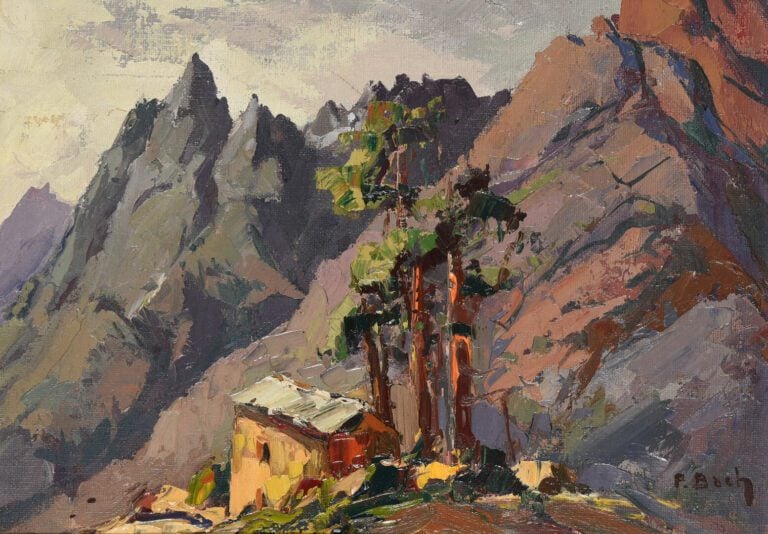 Pierre BACH (1906-1971) - Aiguilles de Bavella en Corse, 1956 - Huile sur panne…