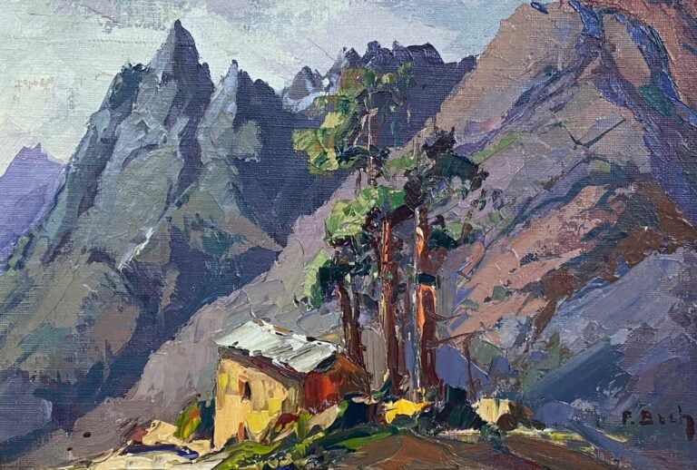 Pierre BACH (1906-1971) - Aiguilles de Bavella en Corse, 1956 - Huile sur panne…