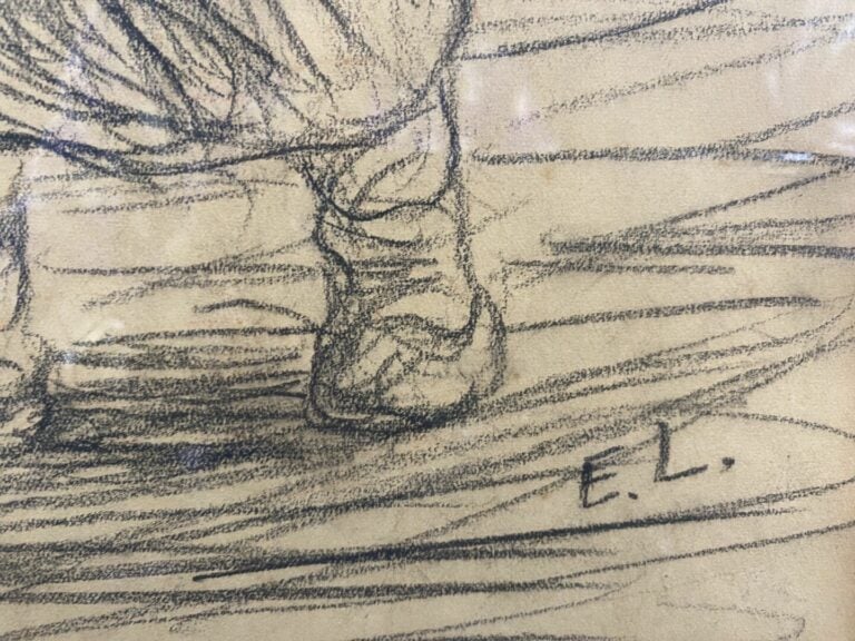 Eugène LAERMANS (1864-1940) - Mère et enfant - Fusain sur papier - Monogrammé E…
