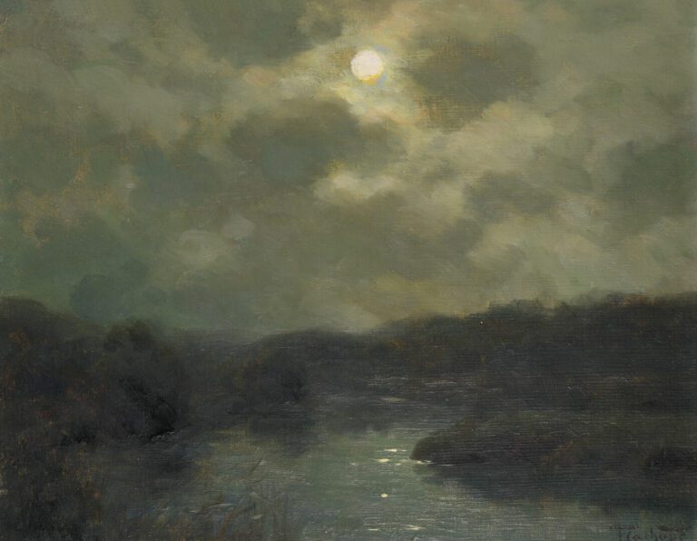 François Charles CACHOUD (1866-1943) - Paysage de rivière au clair de lune - Hu…