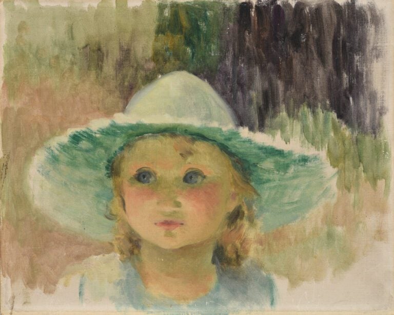 Jules Jean GEOFFROY (1853-1924) - Portrait de fillette au chapeau vert - Huile…