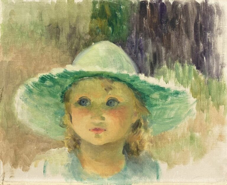 Jules Jean GEOFFROY (1853-1924) - Portrait de fillette au chapeau vert - Huile…