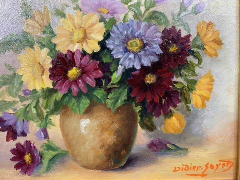 Emile DIDIER-SAYET (XXe siècle) - Paire de vases fleuris - Deux huiles sur isor…