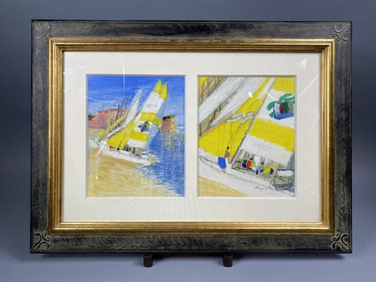 Ecole du XXe siècle - L'école française de voile - Huile sur carton - 26 x 25.5…