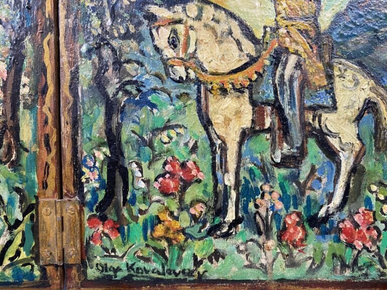Olga KOVALEVSKY (XXe siècle) - Dame à la licorne, Paysage de montagne et tripty…