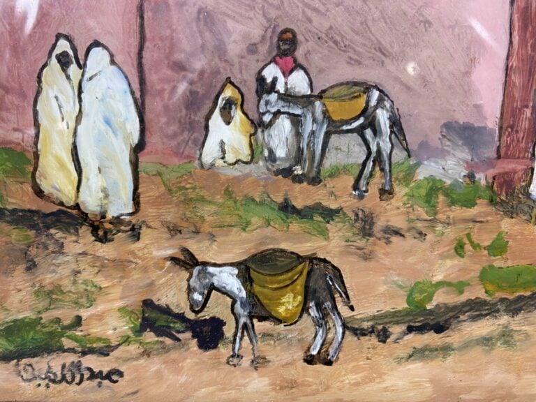 Ecole orientaliste du XXe siècle - Porte d'entrée de Médina - Peinture sous ver…