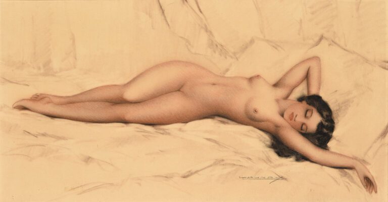 Ady de LANNAY (1900-1942) - Femme nue allongée - Crayon, fusain et sanguine sur…