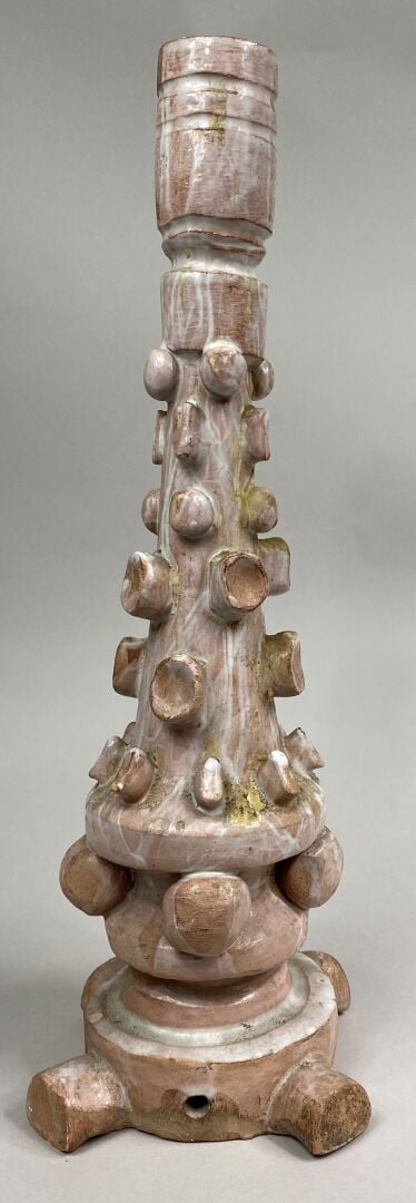 Gio COLUCCI (1892-1974) - Vase soliflore en céramique émaillée blanche et ocre…