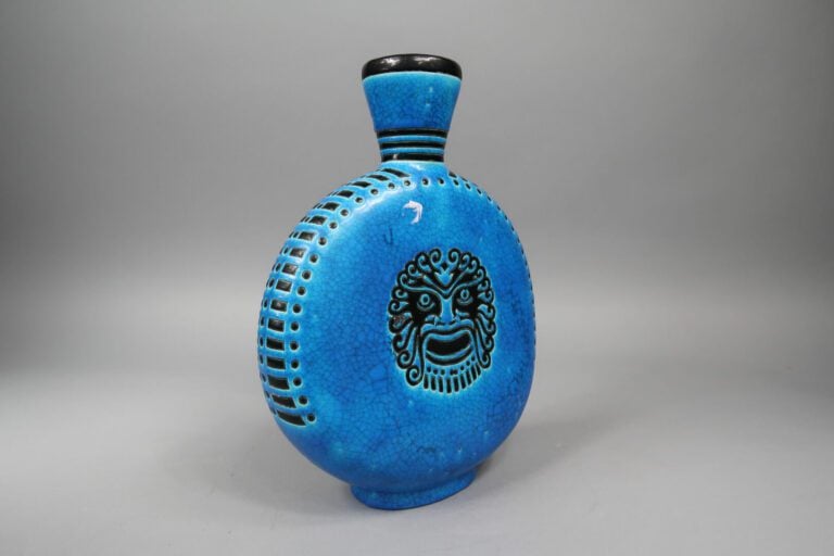 LONGWY & PRIMAVERA (éditeur) - Vase à panse circulaire aplatie en faïence à déc…