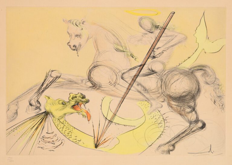 Salvador DALI (1904-1989) - Saint Georges et le dragon - Gravure en couleurs -…