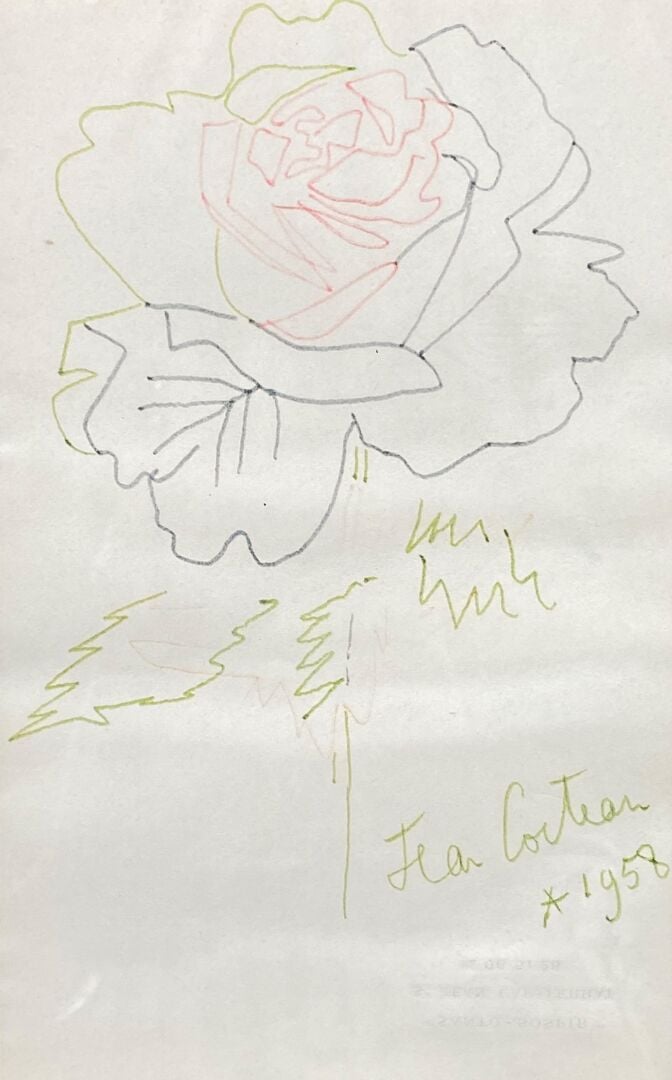 Jean COCTEAU (1889-1963) - La Rose, 1958 - Feutres de couleurs sur papier - Sig…