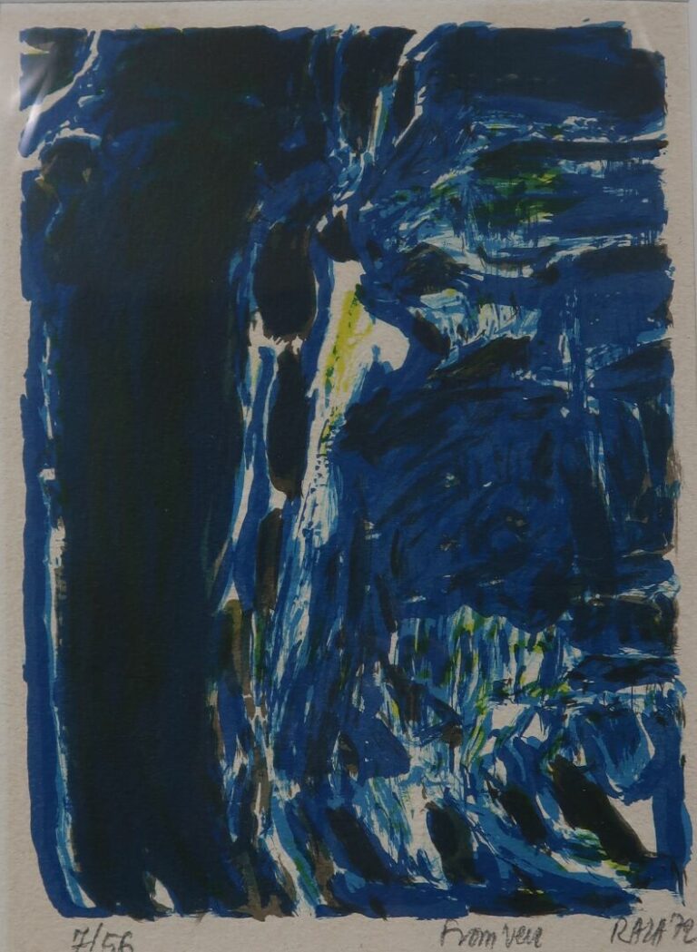 Sayed Haider RAZA (1922-2016) - Composition abstraite en bleu et noir - Lithogr…
