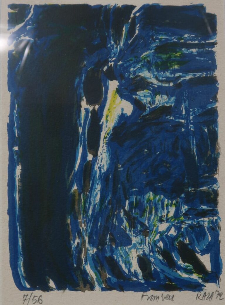 Sayed Haider RAZA (1922-2016) - Composition abstraite en bleu et noir - Lithogr…