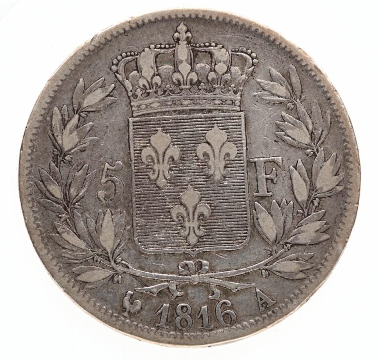 5 Francs Louis XVIII 1816A. Argent, diam : 37mm, poids : 25g. TB à TTB.