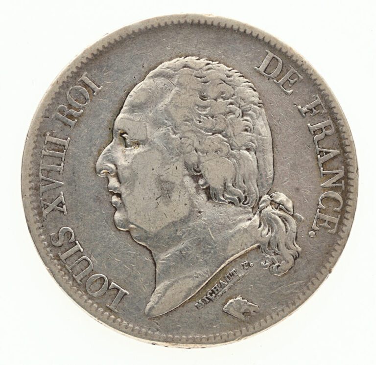 5 Francs Louis XVIII 1816A. Argent, diam : 37mm, poids : 25g. TB à TTB.