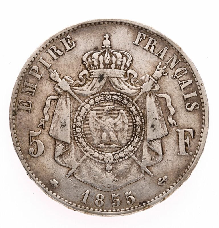 5 Francs Napoléon III 1855 BB. Argent, diam : 37mm, poids : 25g. TTB