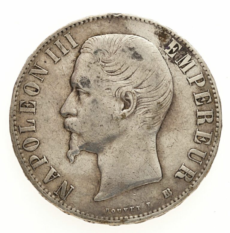 5 Francs Napoléon III 1855 BB. Argent, diam : 37mm, poids : 25g. TTB
