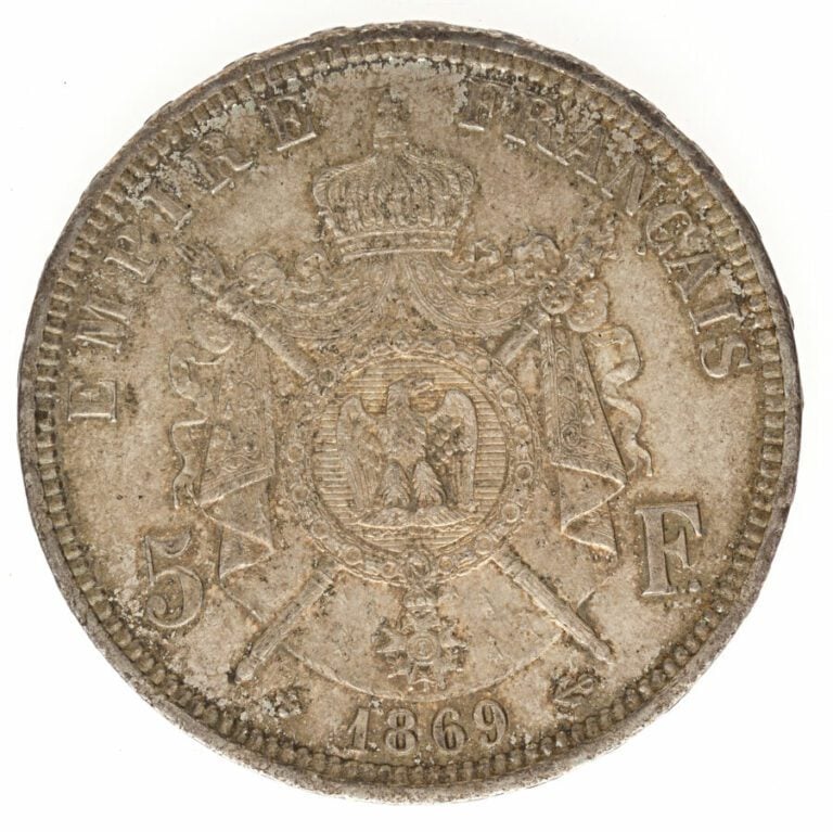 5 Francs Napoléon III 1869 BB. Argent, diam : 37mm, poids : 25g SUP.