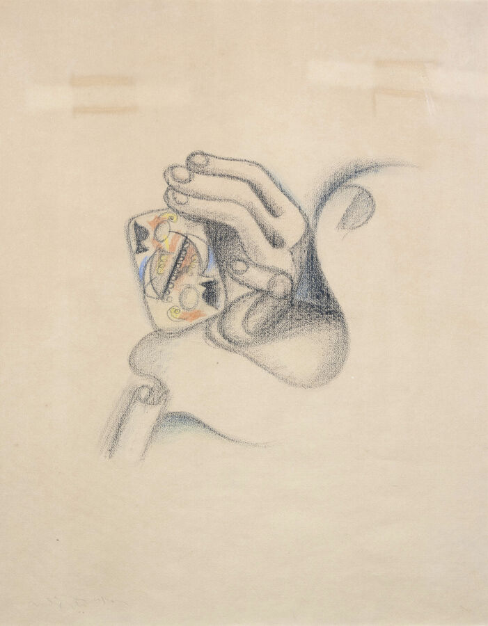 André MASSON (1896-1987) - Valet de pique - Fusain et crayon de couleurs sur pa…